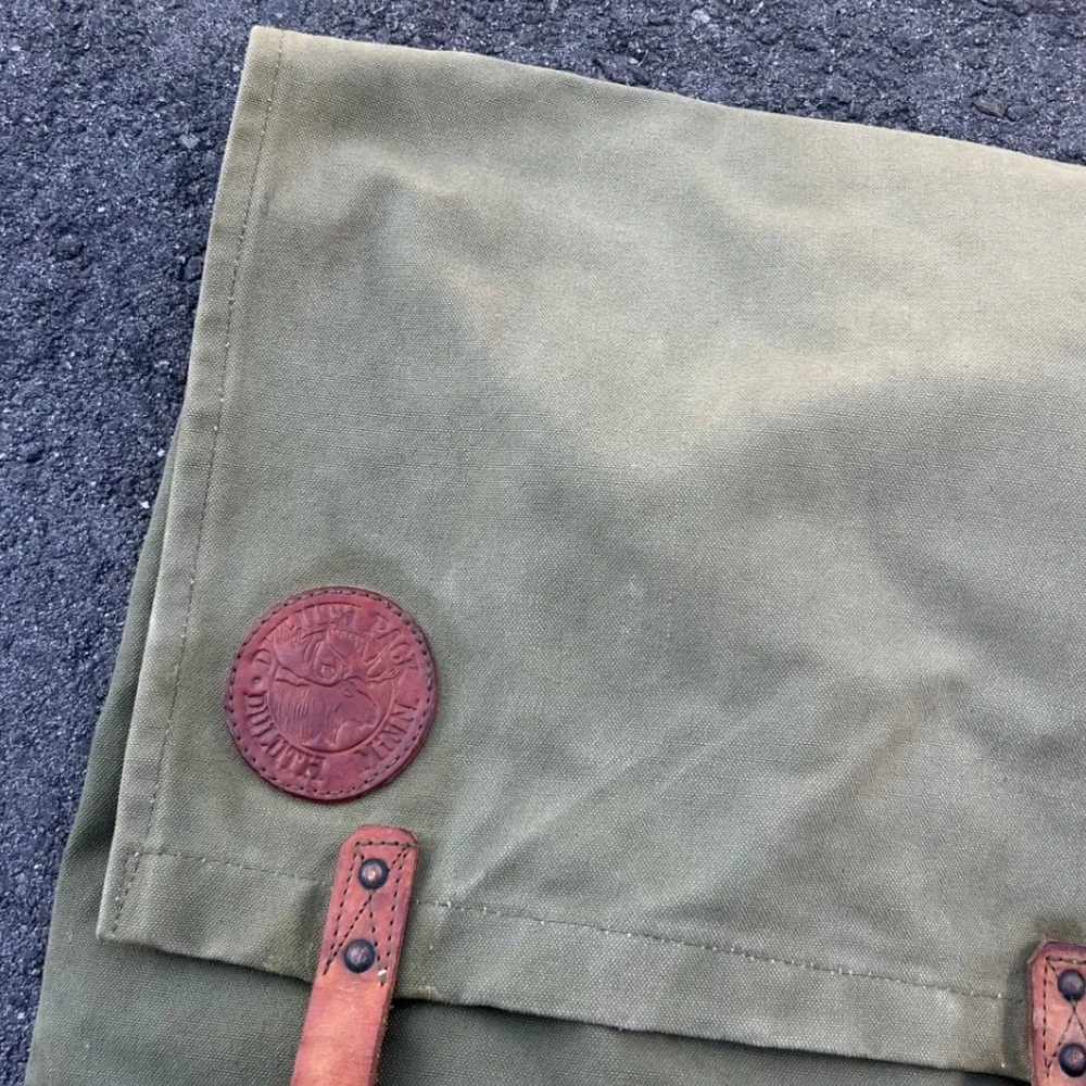 Duluth Pack Vintage Canvas Canoe Pack Rucksack Olive Green Leather Made in USA - Picture 11 of 16